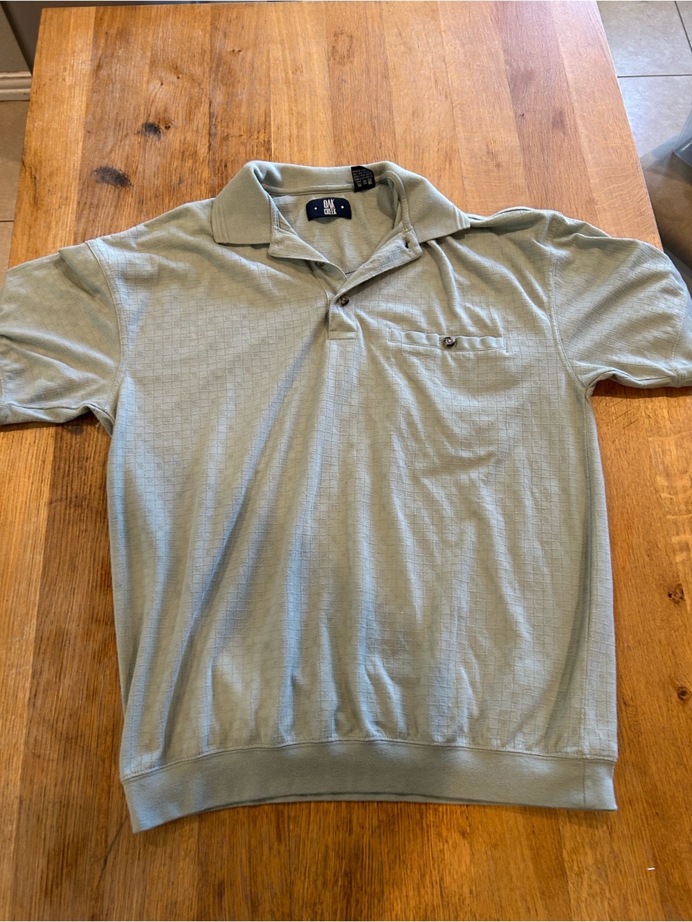 OAK Men's Sage Green Short-Sleeve Polo with Chest Pocket